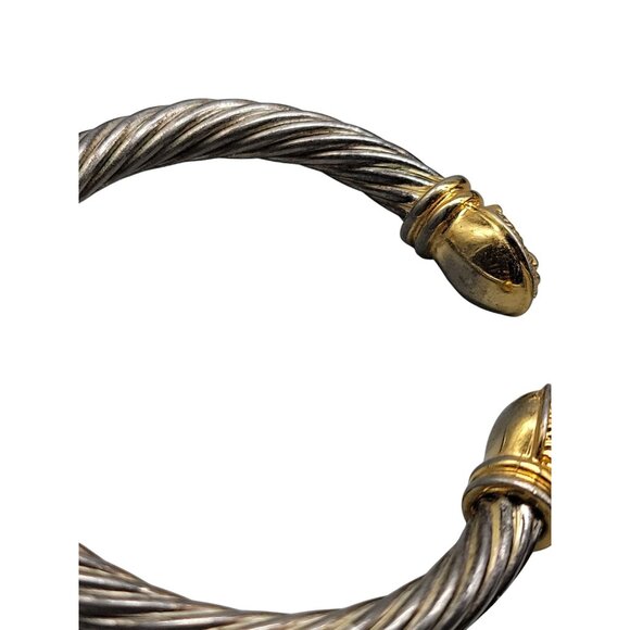 Twisted Cable Open Cuff Bracelet Lion Head End Caps Adjustable Silver/Gold Tone - Picture 12 of 16